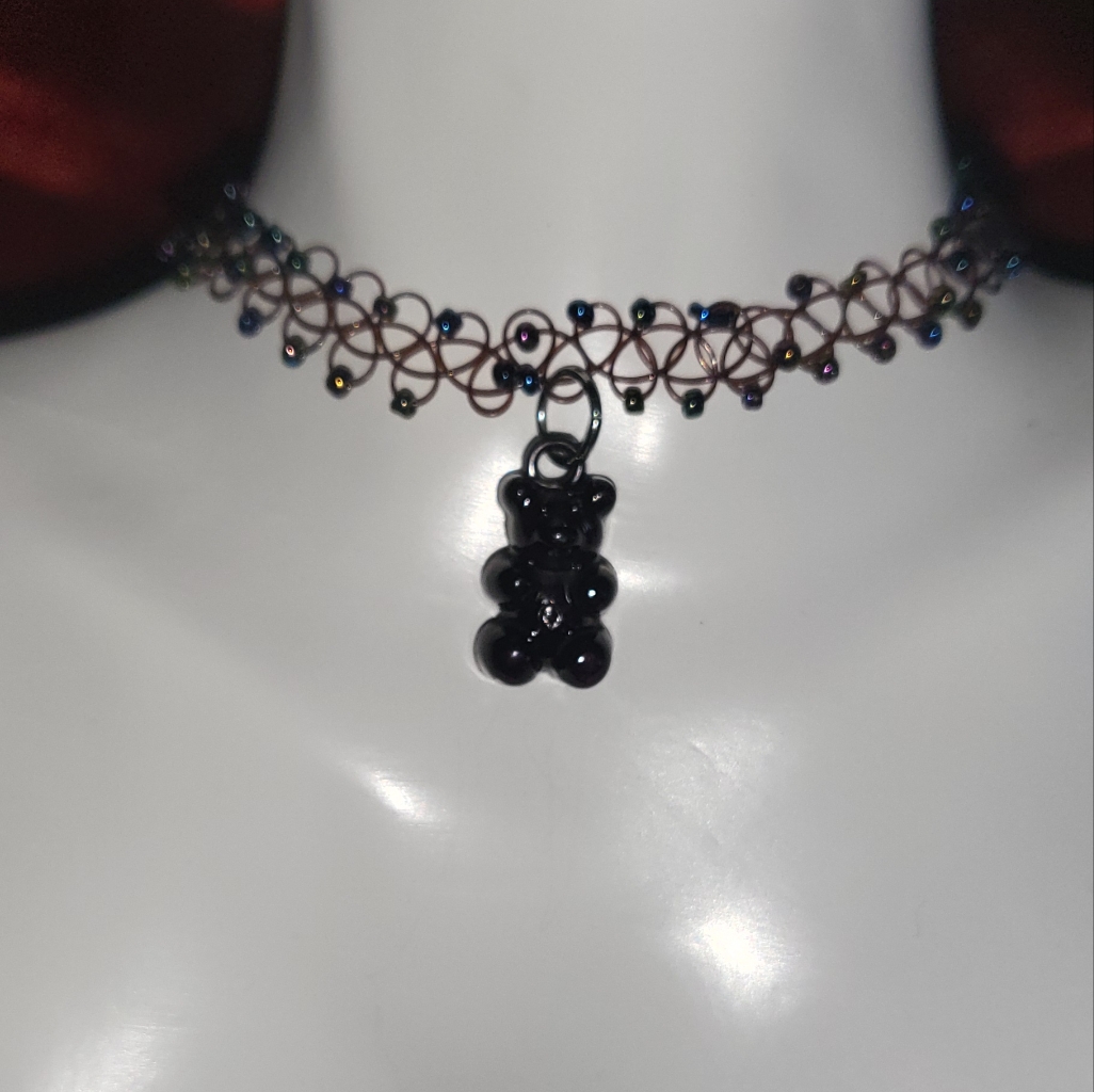 Black Bear Charm Choker Necklace, Choker Necklace